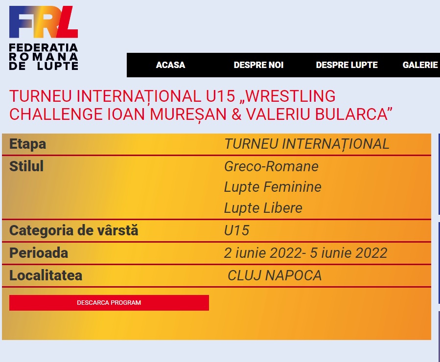 Turneul Internațional  U 15 WRESTLING CHALANGE IOAN MUREȘAN& VALERIU BULARCA