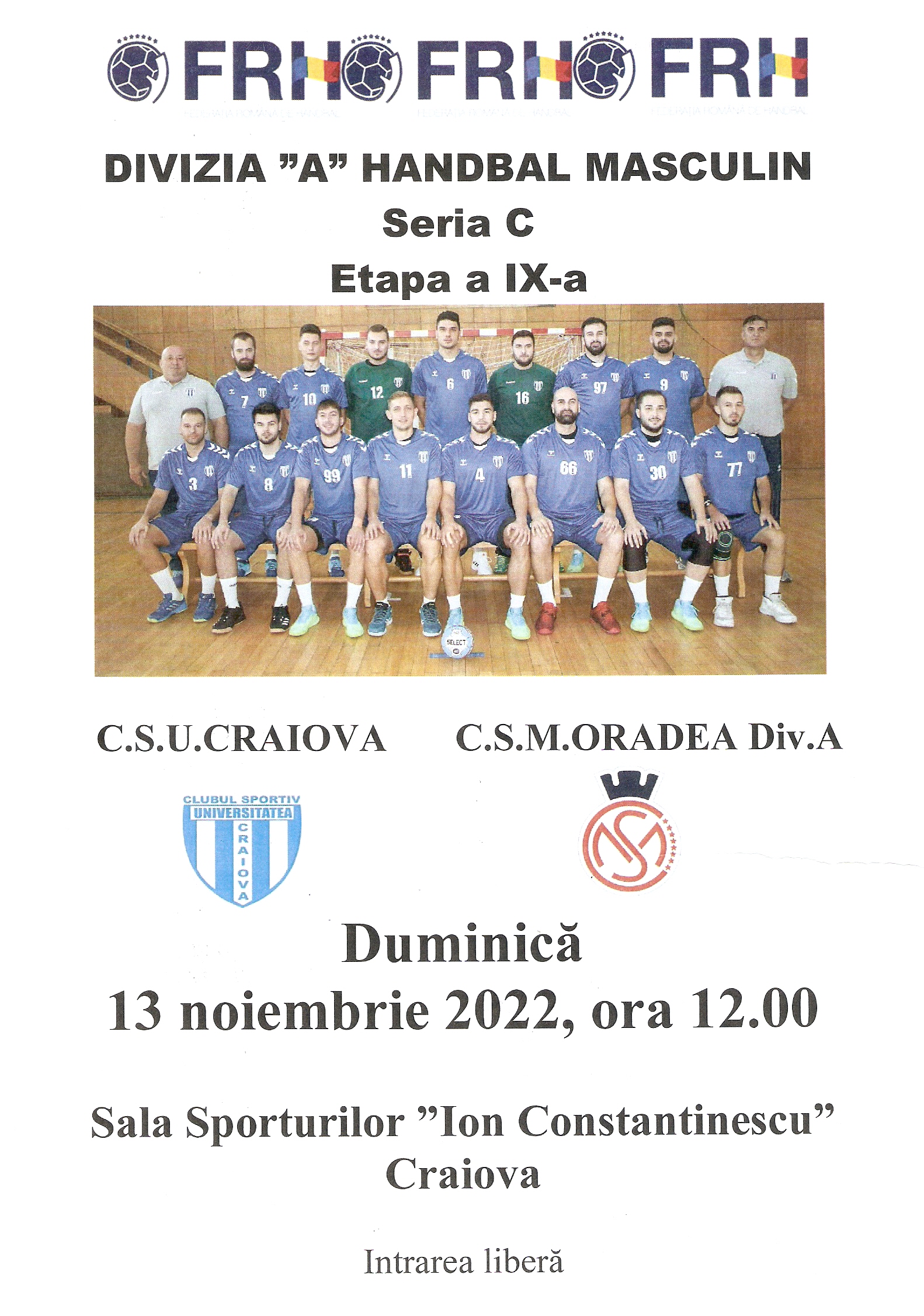 Etapa a IX-a a Divizie A de handbal masculin dintre C.S.Universitatea Craiova și C.S.M.Oradea 